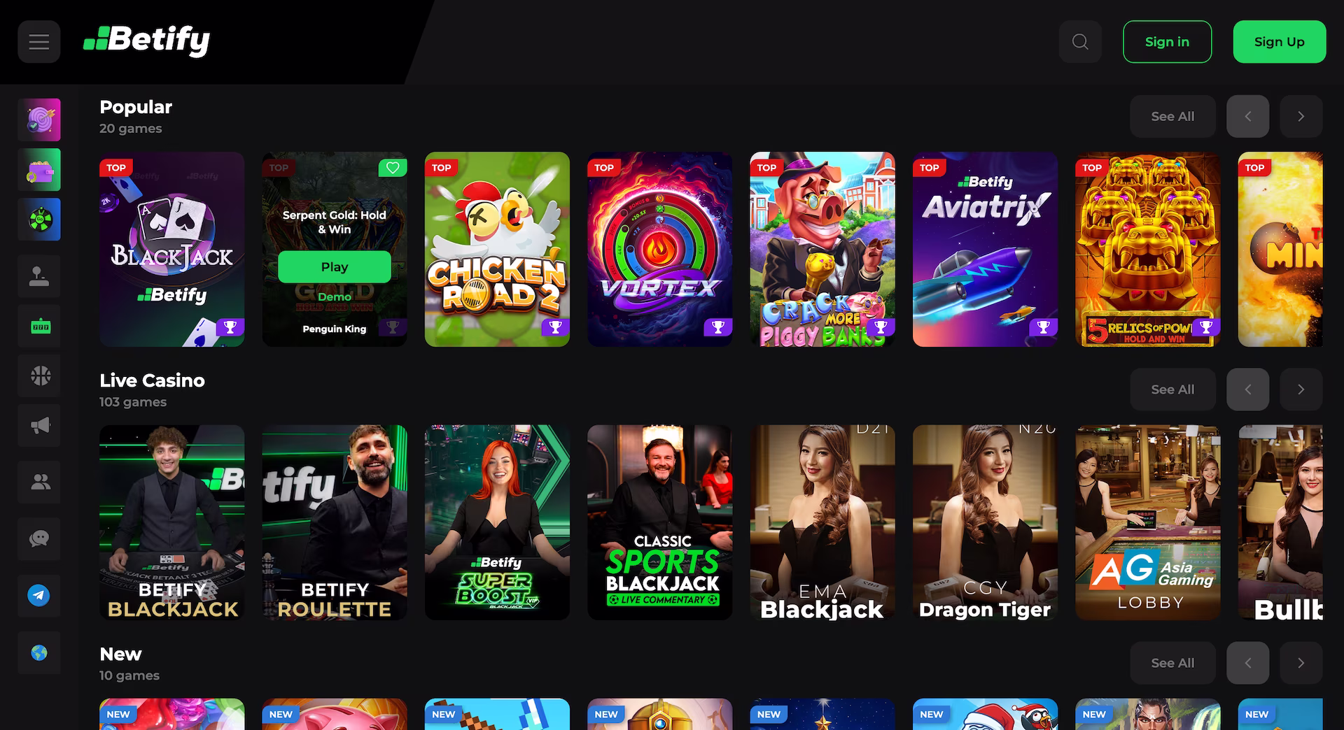 Betify Casino Games