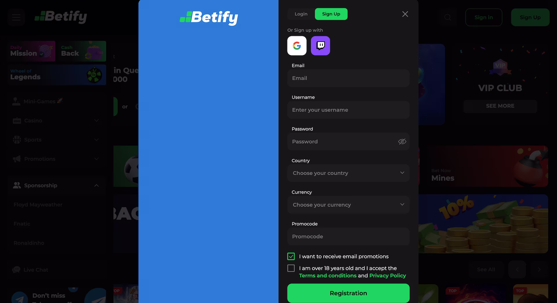 Betify Registration